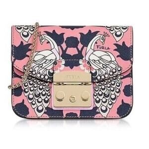 Furla Toni Orchidea Metropolis Pink Peacock Coin Purse/ key Fob New!